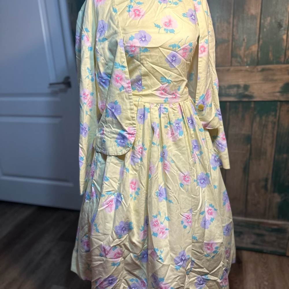 True Vintage Dorothy Ann 2-Piece Pastel Floral Dress & Blazer Set – Size Medium - Picture 8 of 14